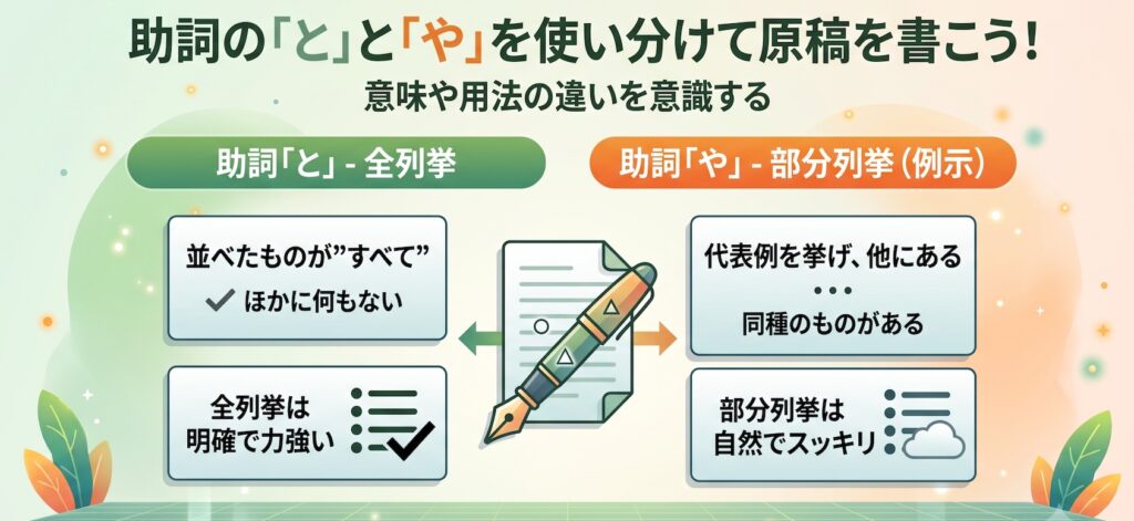 助詞の「と」と「や」を使い分けて原稿を書こう!